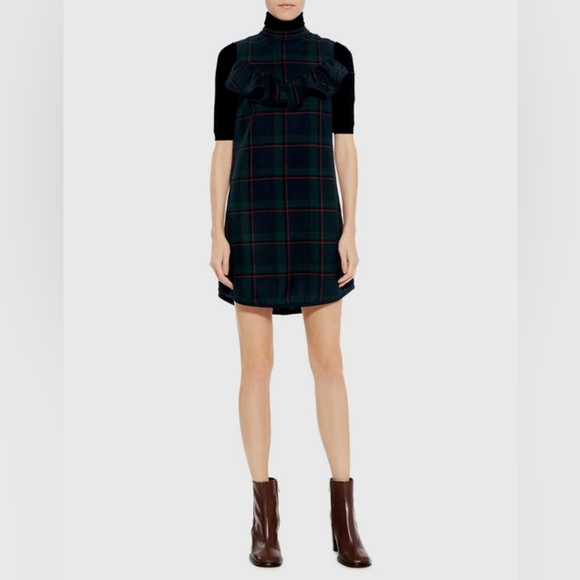 99% Virgin Wool Plaid Ruffle Dress By Suno - Picture 2 of 6